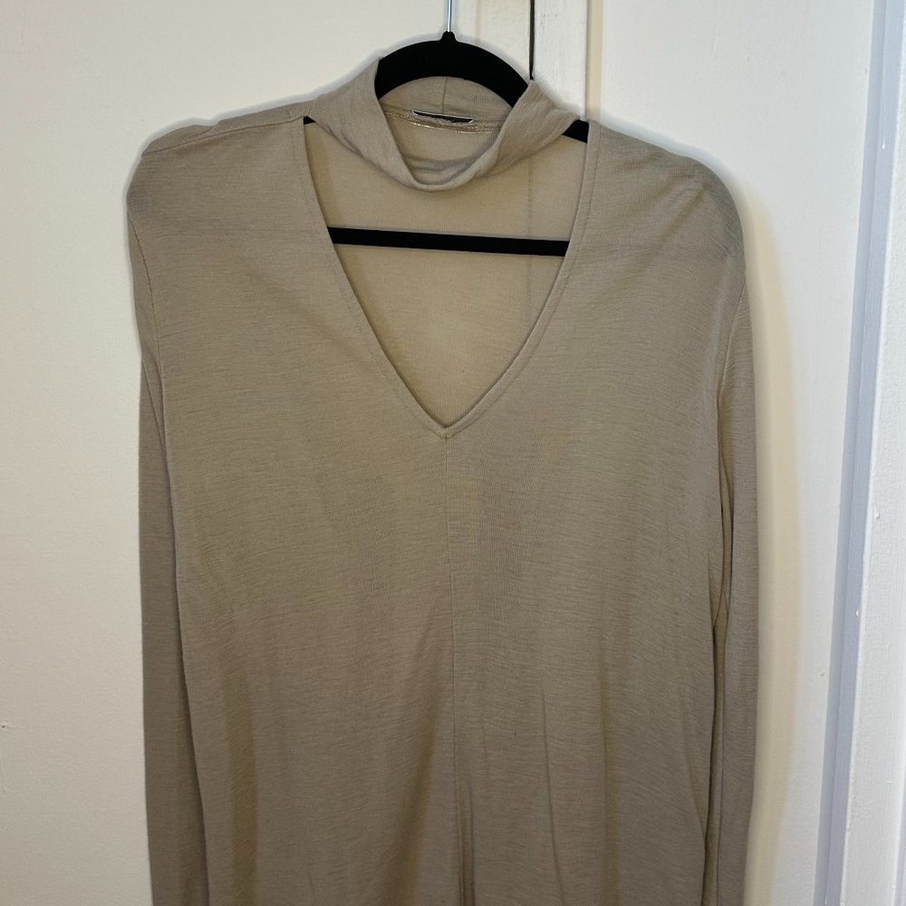 Kookai Tan Long Sleeve Top with V-neck Choker - Size XS